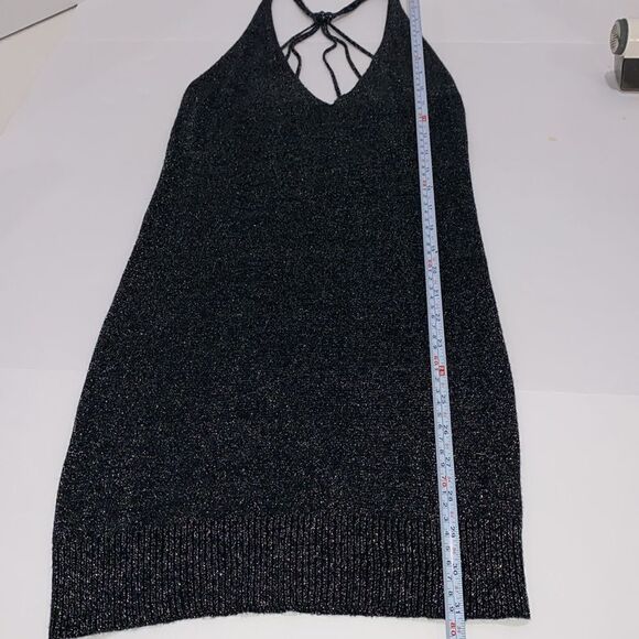 WYLDR Black With Silver Stitch Halter Strap Cross Back Mini Dress Size S/M - Picture 11 of 11